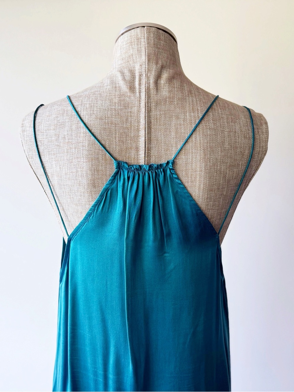 Calypso St. Barth Long Teal Silk Dress with Double Spaghetti Straps - Picture 8 of 13